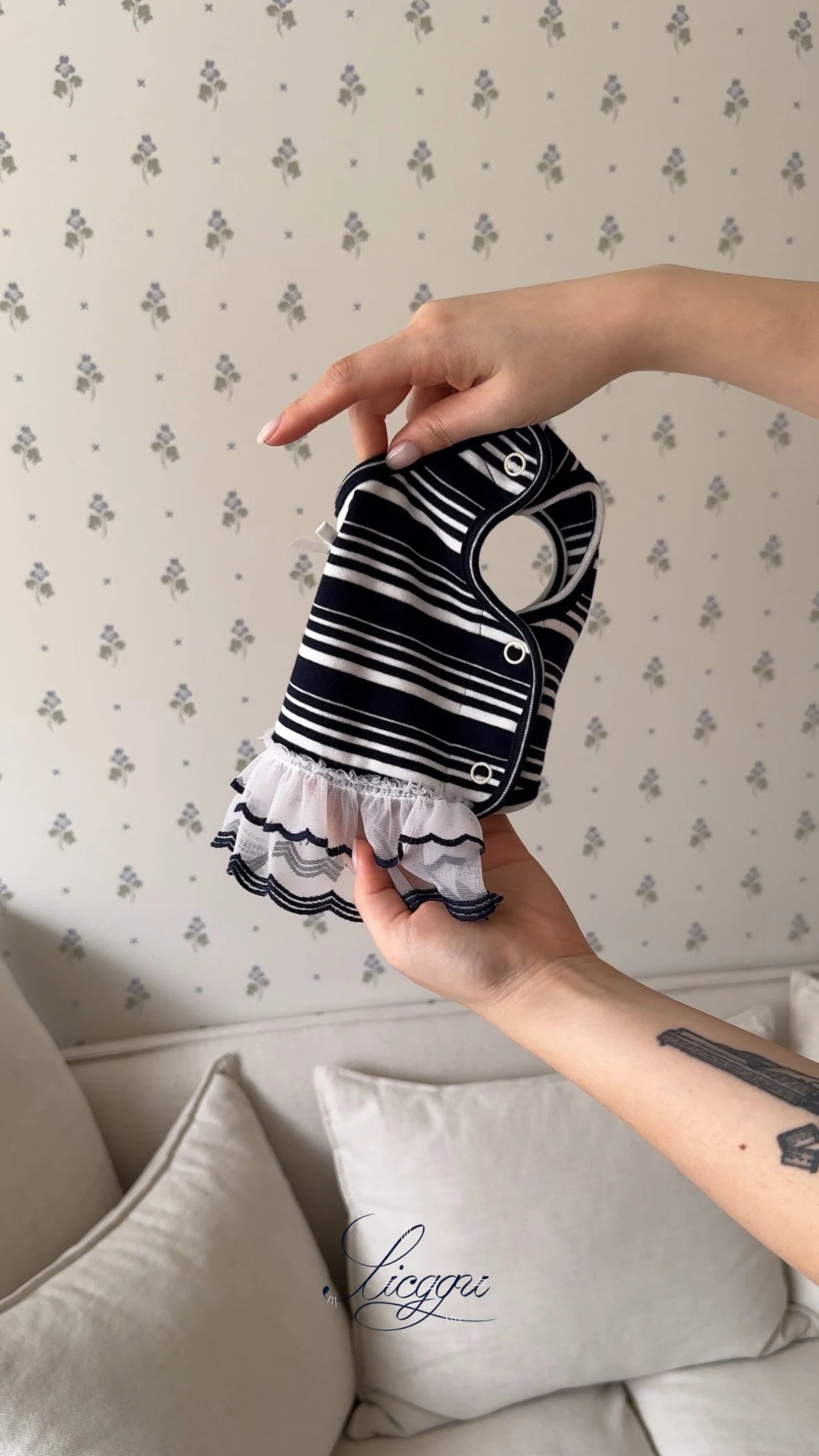 Navy Striped Snap-on Skirt