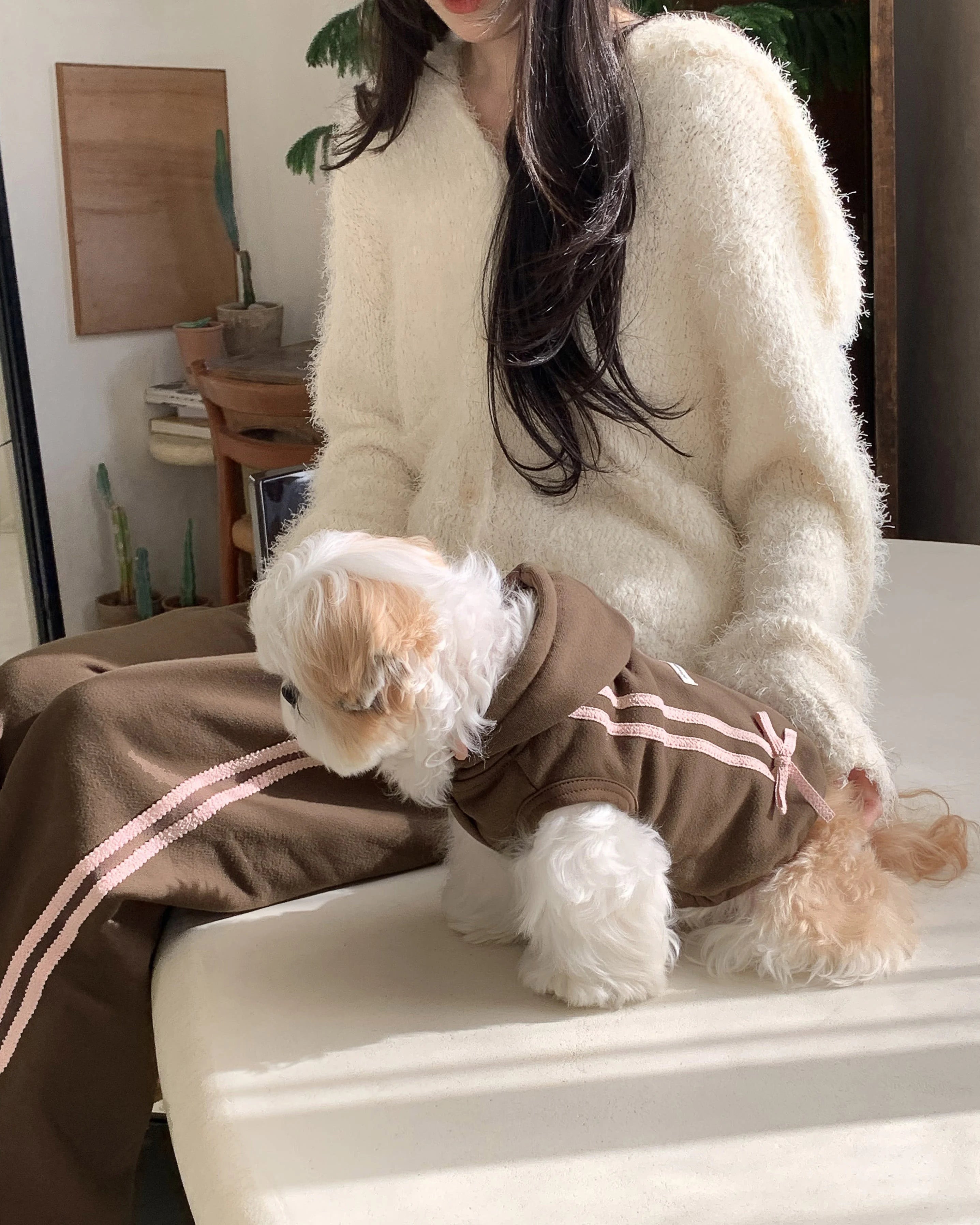 Ribbon Hoodie Jumper (Brown)